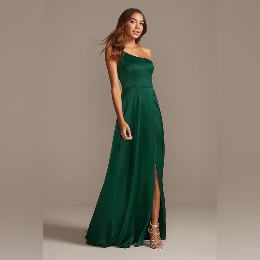 DB Studio US 0 Juniper Crepe-Back Satin One-Shoulder Bridesmaid Dress
